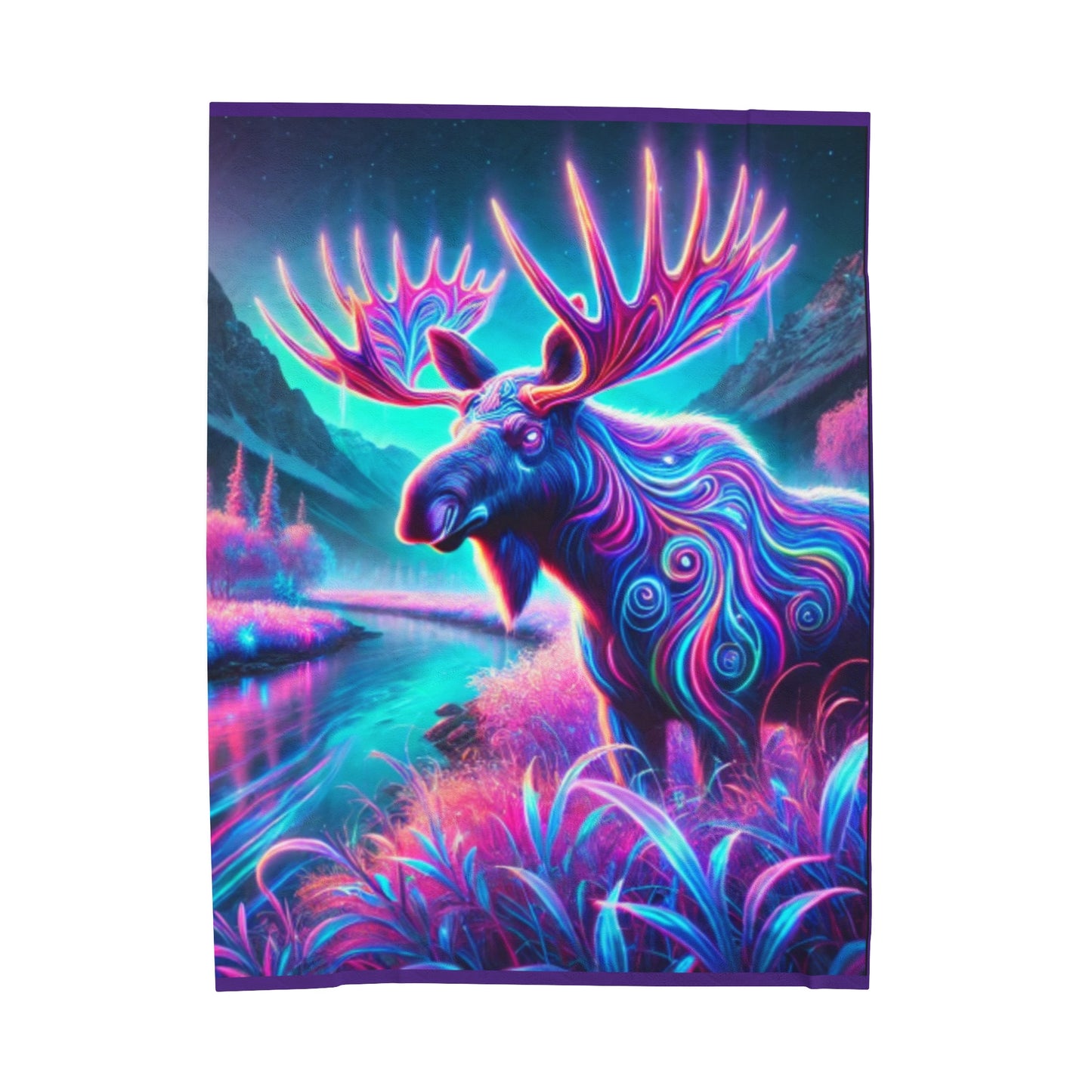 Cosmic Moose Velveteen Plush Blanket - Perfect for Cozy Nights and Nature Lovers