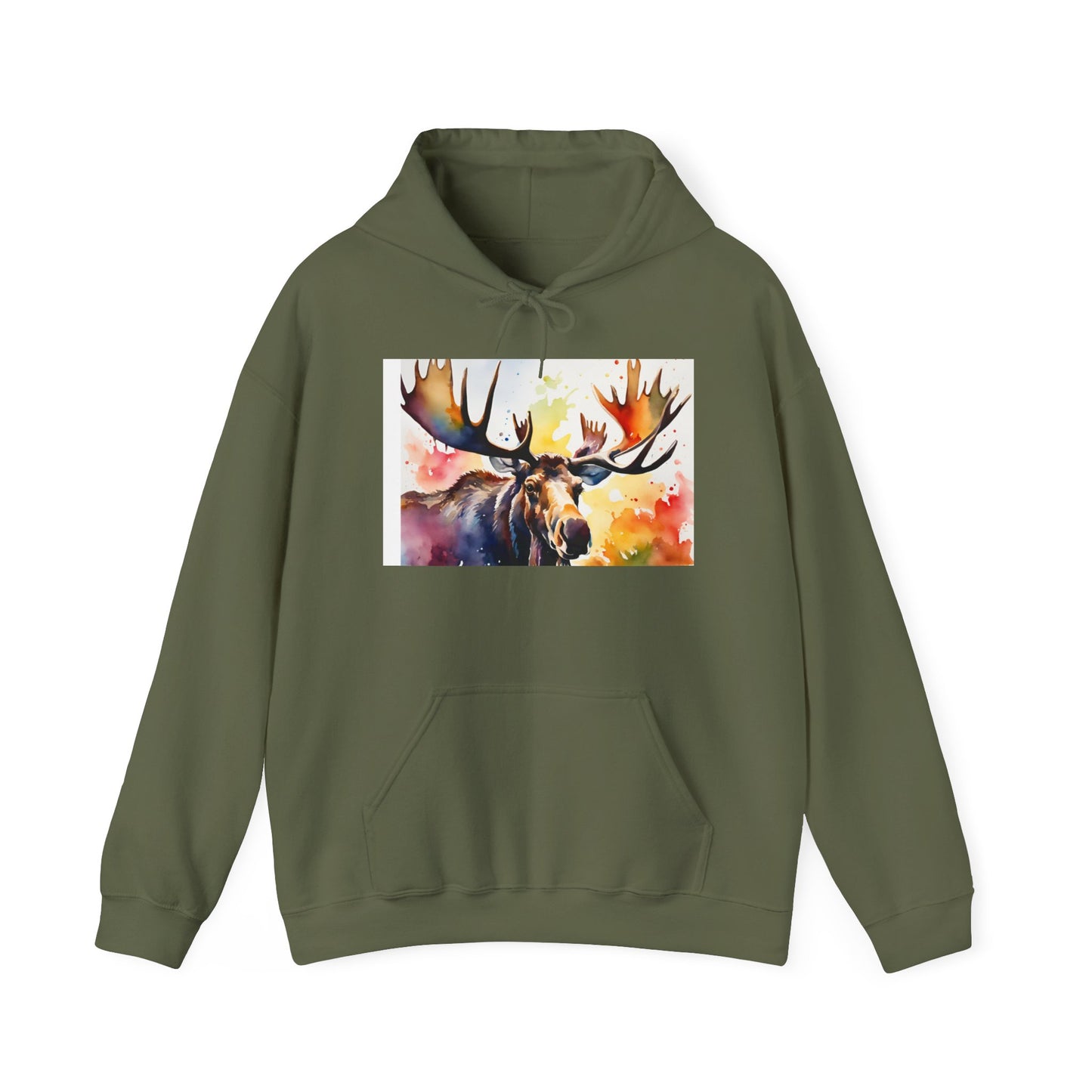 Moose Watercolor Unisex Heavy Blend Hoodie - Cozy & Artistic Sweatshirt for Nature Lovers