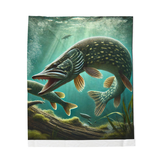 Fierce Pike Velveteen Plush Blanket - Cozy Fishing Decor