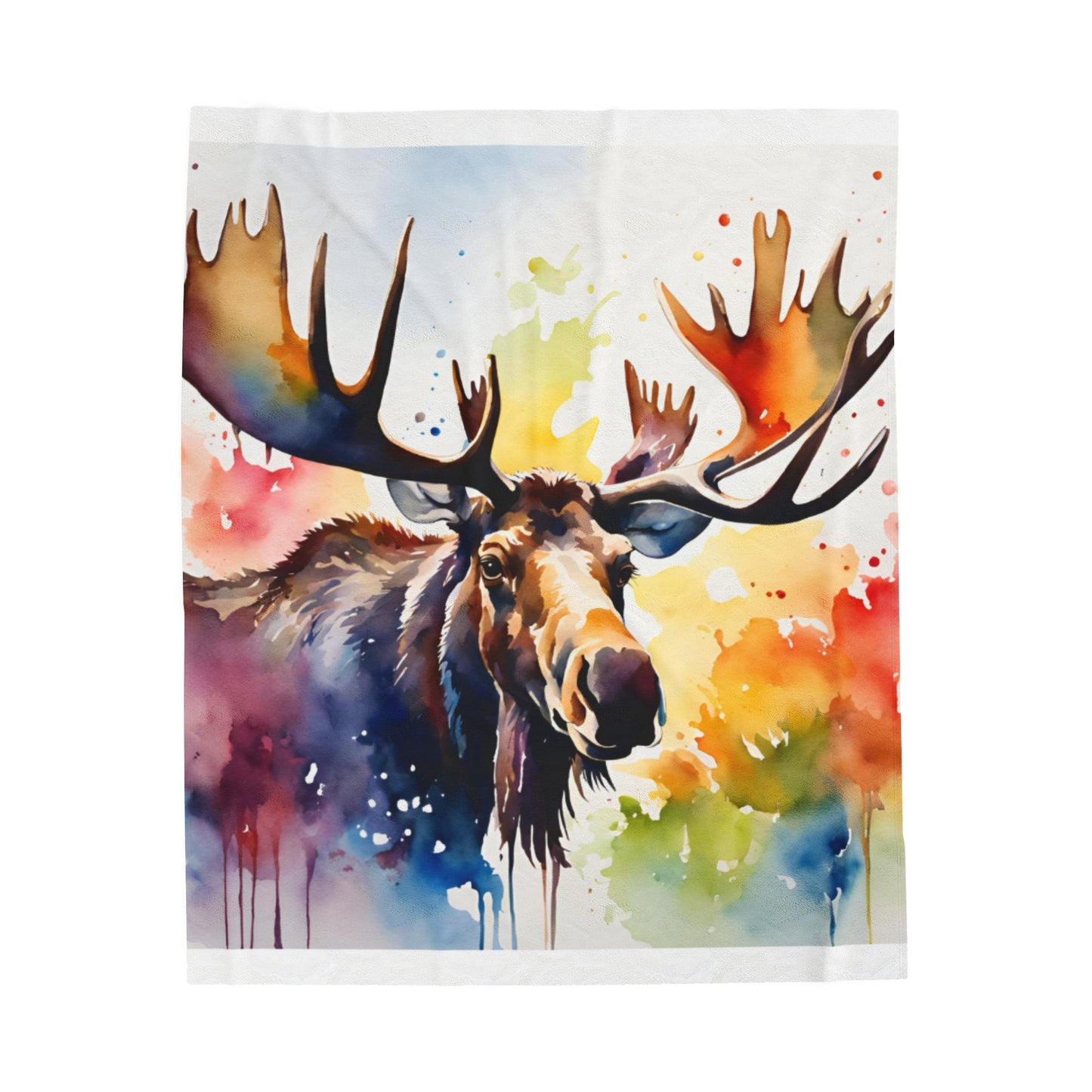 Moose Watercolor Velveteen Plush Blanket - Cozy Artistic Decor