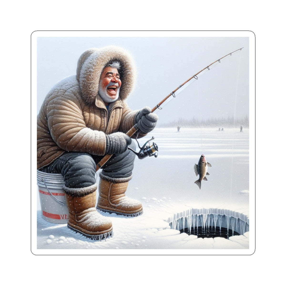 Winter Fishing Kiss-Cut Stickers - Fun Ice Fishing Design for Outdoors Enthusiasts