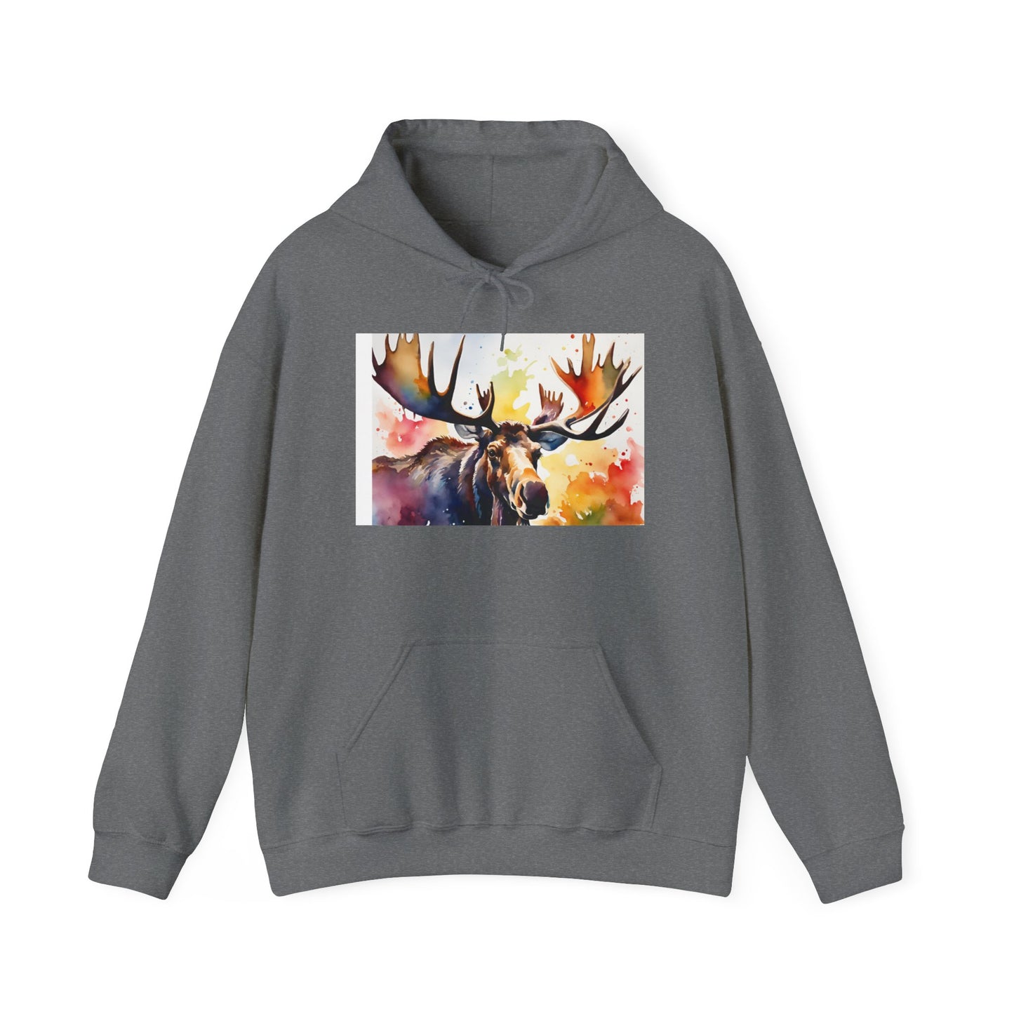 Moose Watercolor Unisex Heavy Blend Hoodie - Cozy & Artistic Sweatshirt for Nature Lovers