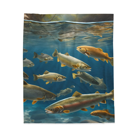 Fishing Adventure Velveteen Plush Blanket - Cozy Decor for Outdoor Enthusiasts