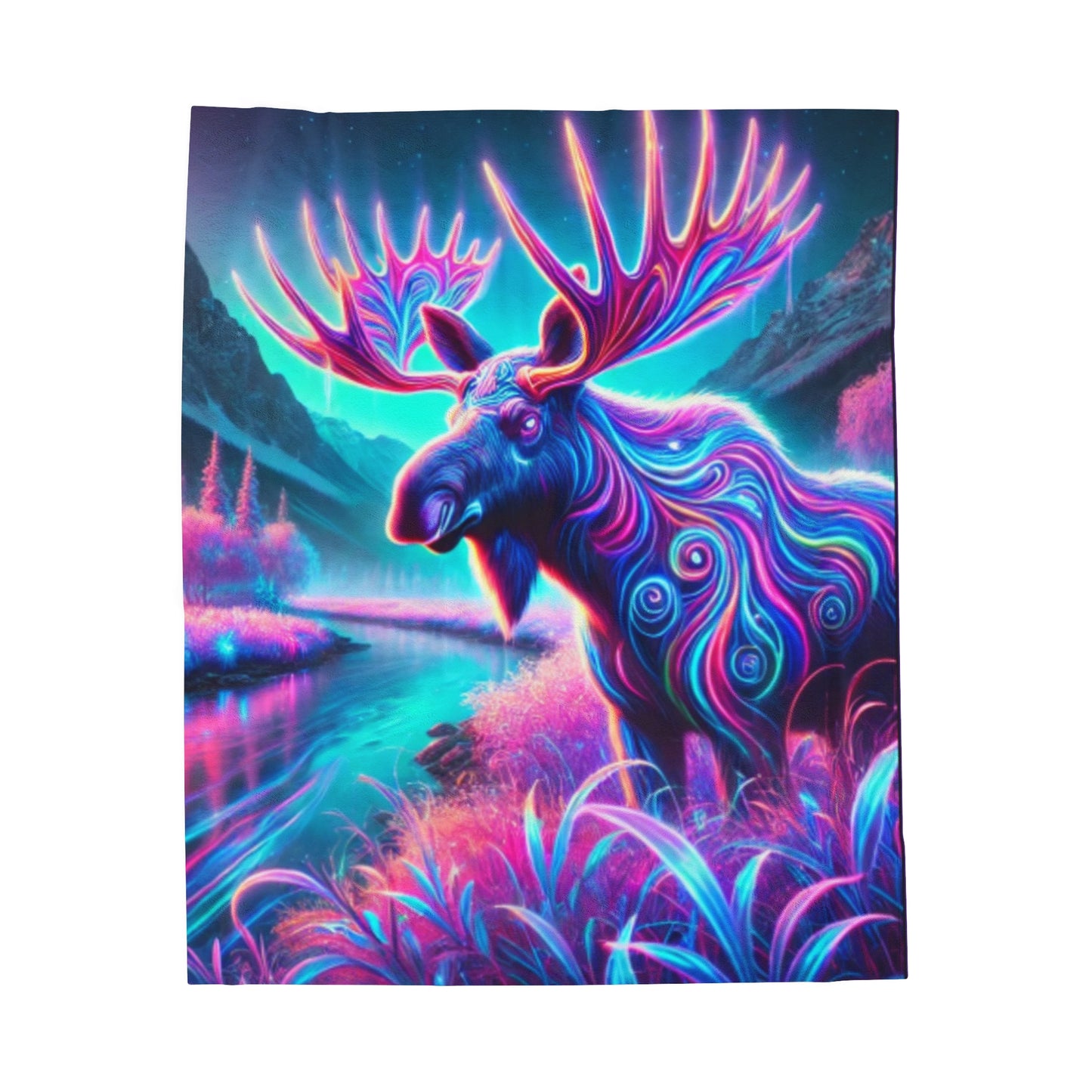 Cosmic Moose Velveteen Plush Blanket - Perfect for Cozy Nights and Nature Lovers