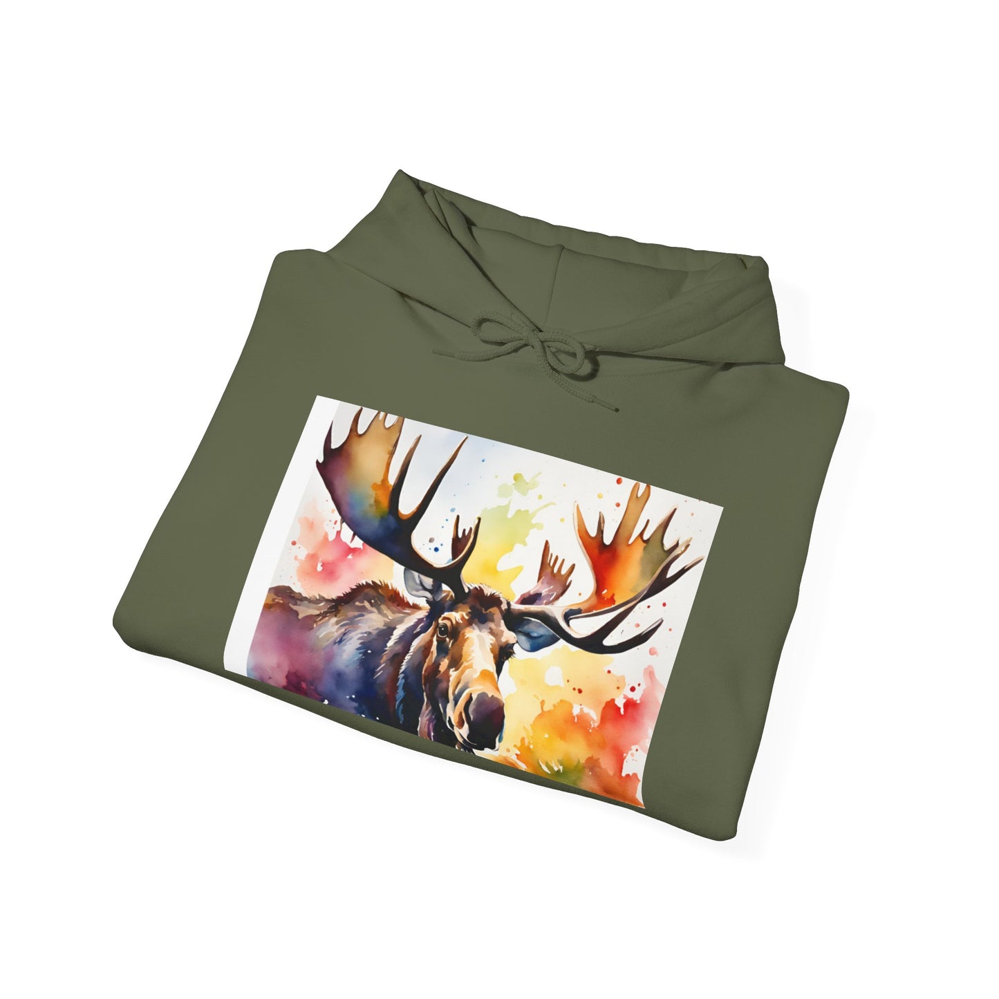 Moose Watercolor Unisex Heavy Blend Hoodie - Cozy & Artistic Sweatshirt for Nature Lovers