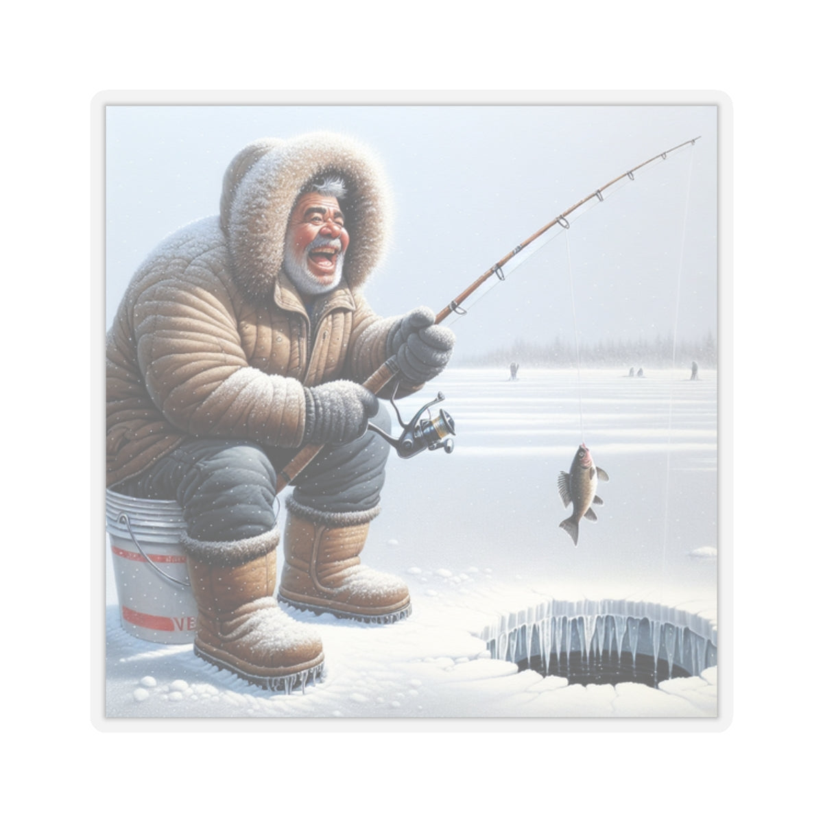 Winter Fishing Kiss-Cut Stickers - Fun Ice Fishing Design for Outdoors Enthusiasts