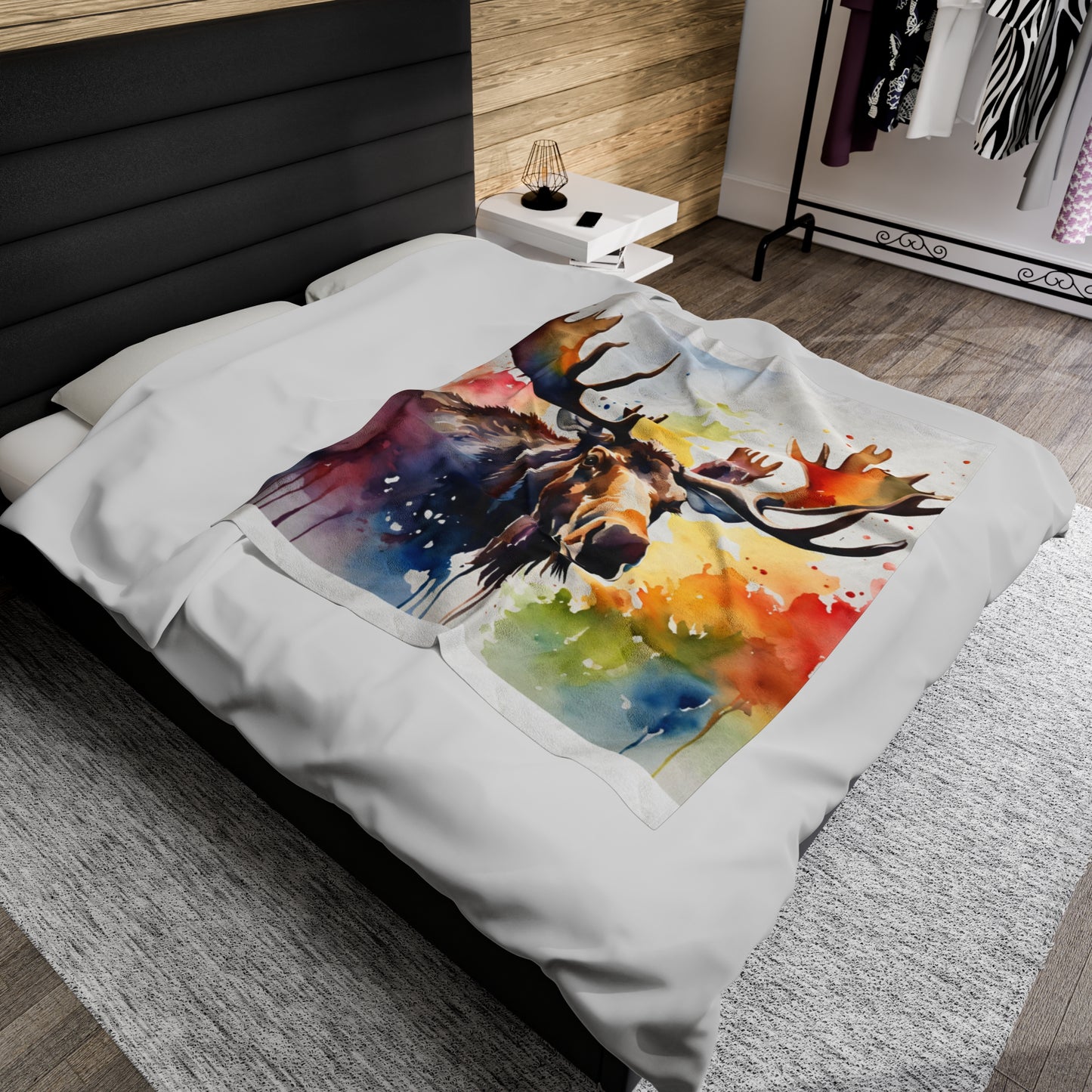 Moose Watercolor Velveteen Plush Blanket - Cozy Artistic Decor