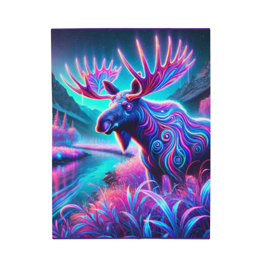 Cosmic Moose Velveteen Plush Blanket - Perfect for Cozy Nights and Nature Lovers