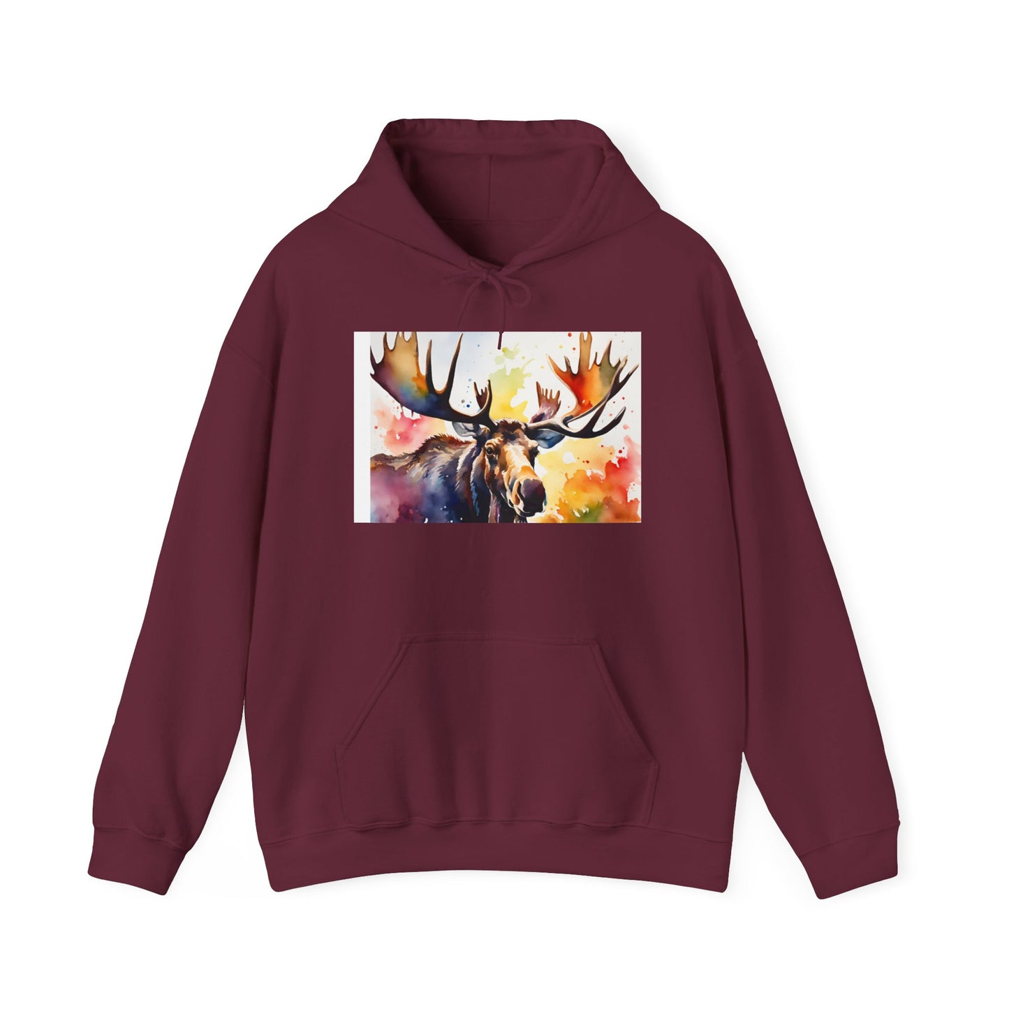 Moose Watercolor Unisex Heavy Blend Hoodie - Cozy & Artistic Sweatshirt for Nature Lovers