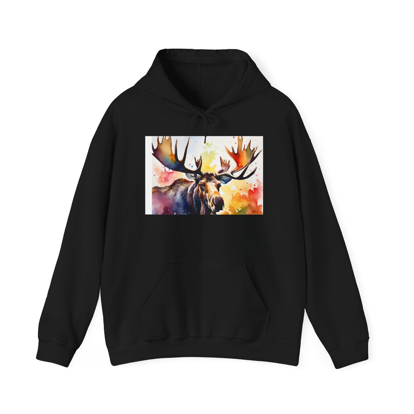 Moose Watercolor Unisex Heavy Blend Hoodie - Cozy & Artistic Sweatshirt for Nature Lovers