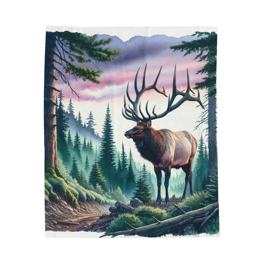 Majestic Elk Velveteen Plush Blanket - Cozy Forest Retreat Decor