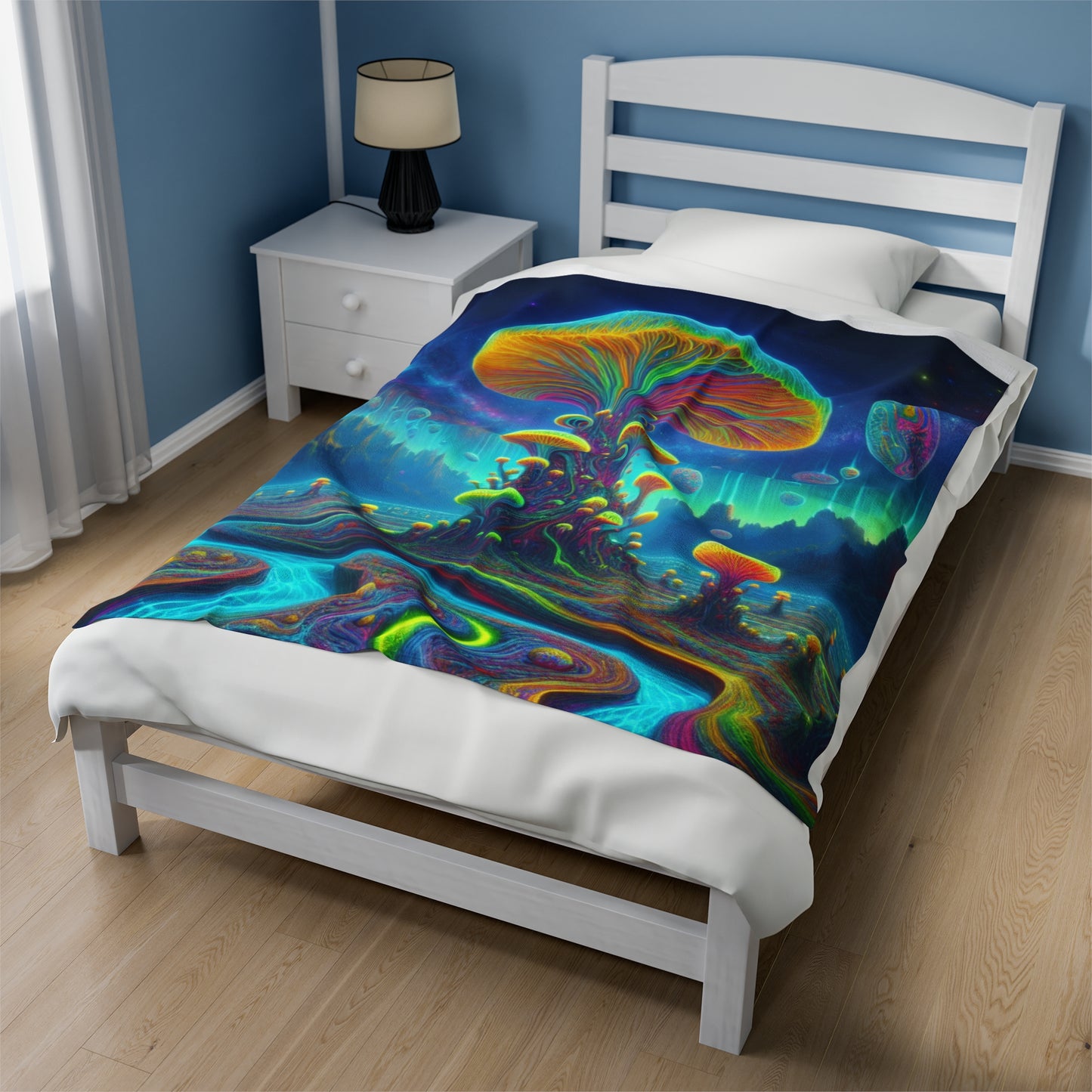 Psychedelic Mushroom Velveteen Plush Blanket - Cozy Throw for Relaxation & Home Decor