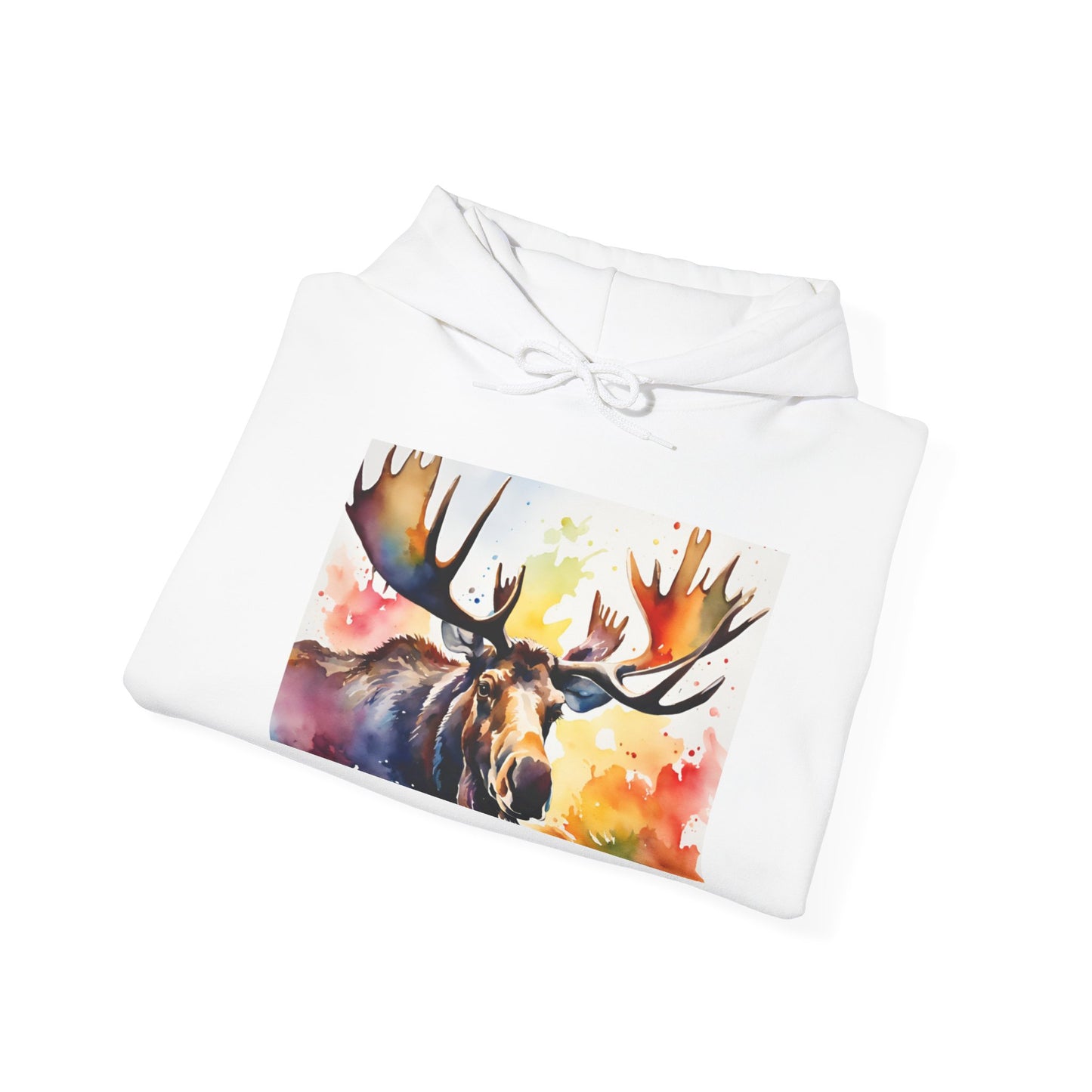 Moose Watercolor Unisex Heavy Blend Hoodie - Cozy & Artistic Sweatshirt for Nature Lovers