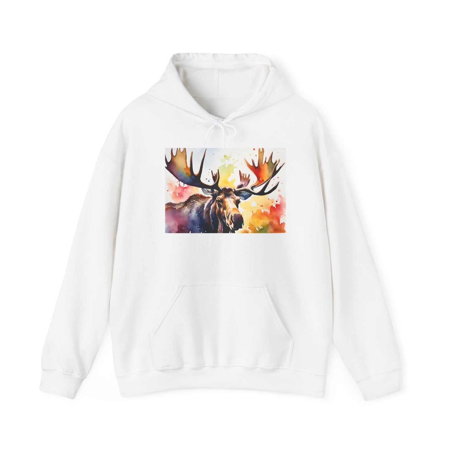 Moose Watercolor Unisex Heavy Blend Hoodie - Cozy & Artistic Sweatshirt for Nature Lovers