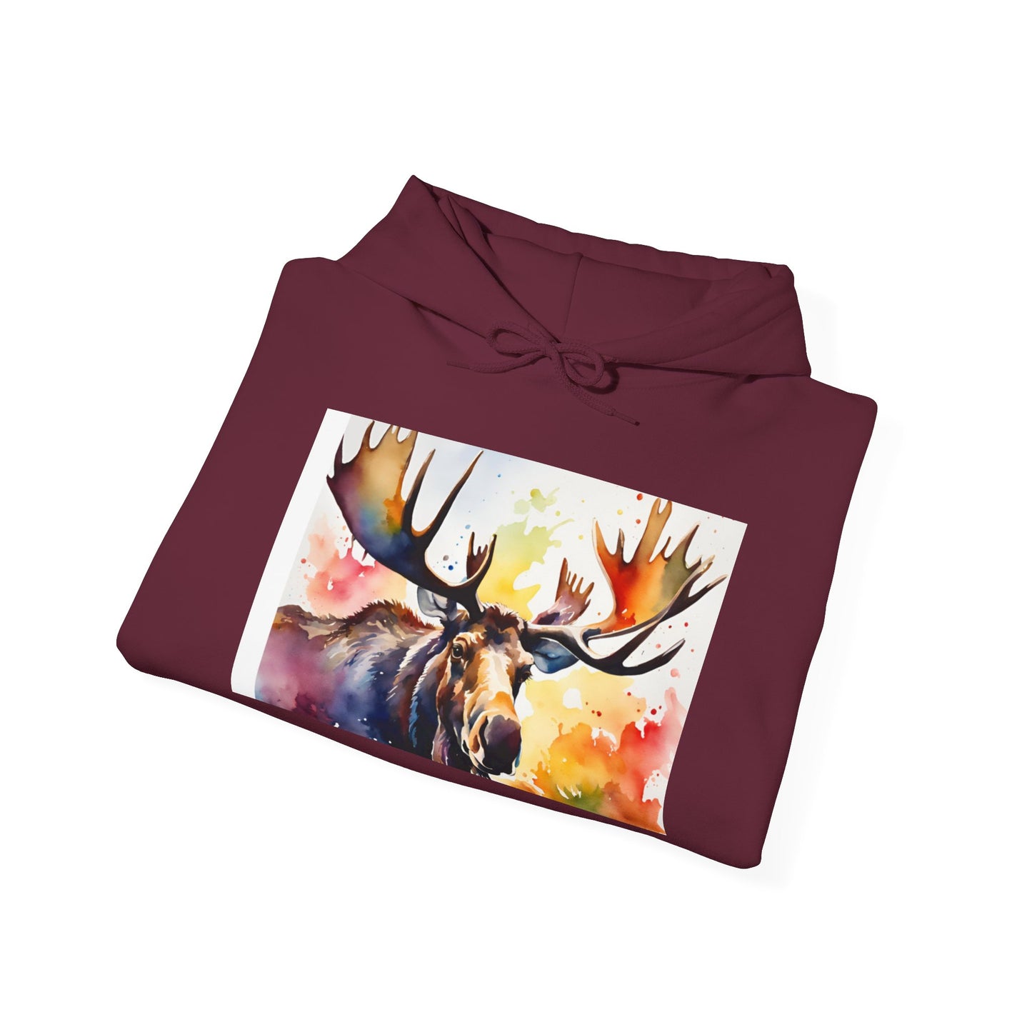 Moose Watercolor Unisex Heavy Blend Hoodie - Cozy & Artistic Sweatshirt for Nature Lovers